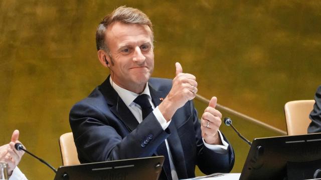 El presidente de Francia, Emmanuel Macron, durante Conferencia de Alto Nivel para la Solución Pacífica de la Cuestión de Palestina.