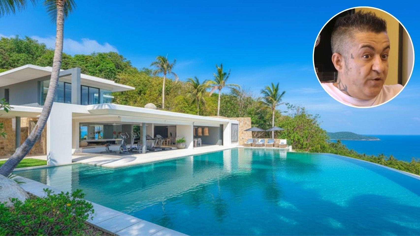 Daniel Toro y una villa con piscina generada con IA.