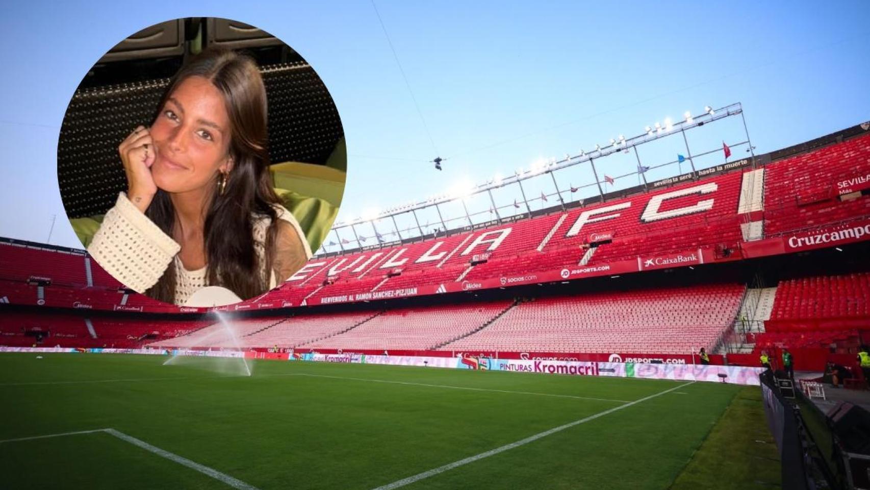 Collage del Estadio Ramón Sánchez-Pizjuán y Paloma Reina