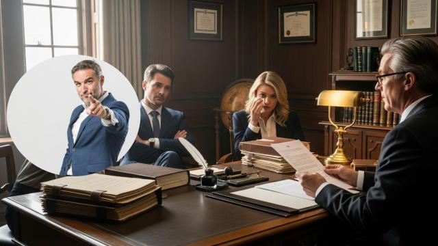 Montaje de Xavi Abat con el reparto de una herencia en una imagen creada con IA.