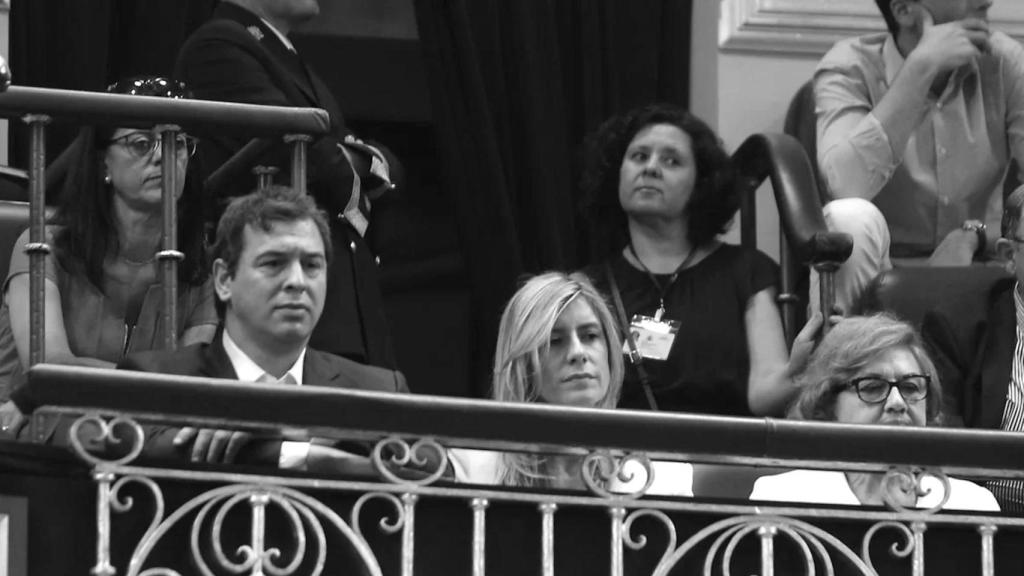 David Sánchez y Begoña Gómez, hermano y esposa del presidente del Gobierno, en la tribuna de invitados del Congreso.
