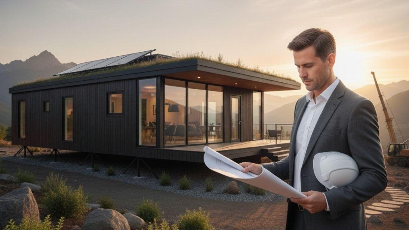 Un arquitecto con una vivienda prefabricada