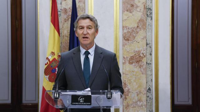 Alberto Núñez Feijóo, líder del PP, este miércoles durante su intervención en el Congreso.