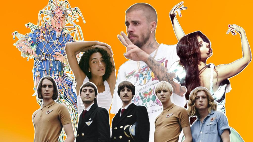 David Byrne, Olivia Dean, Justin Bieber, Soleá Morente y Parcels. Diseño: Rubén Vique.
