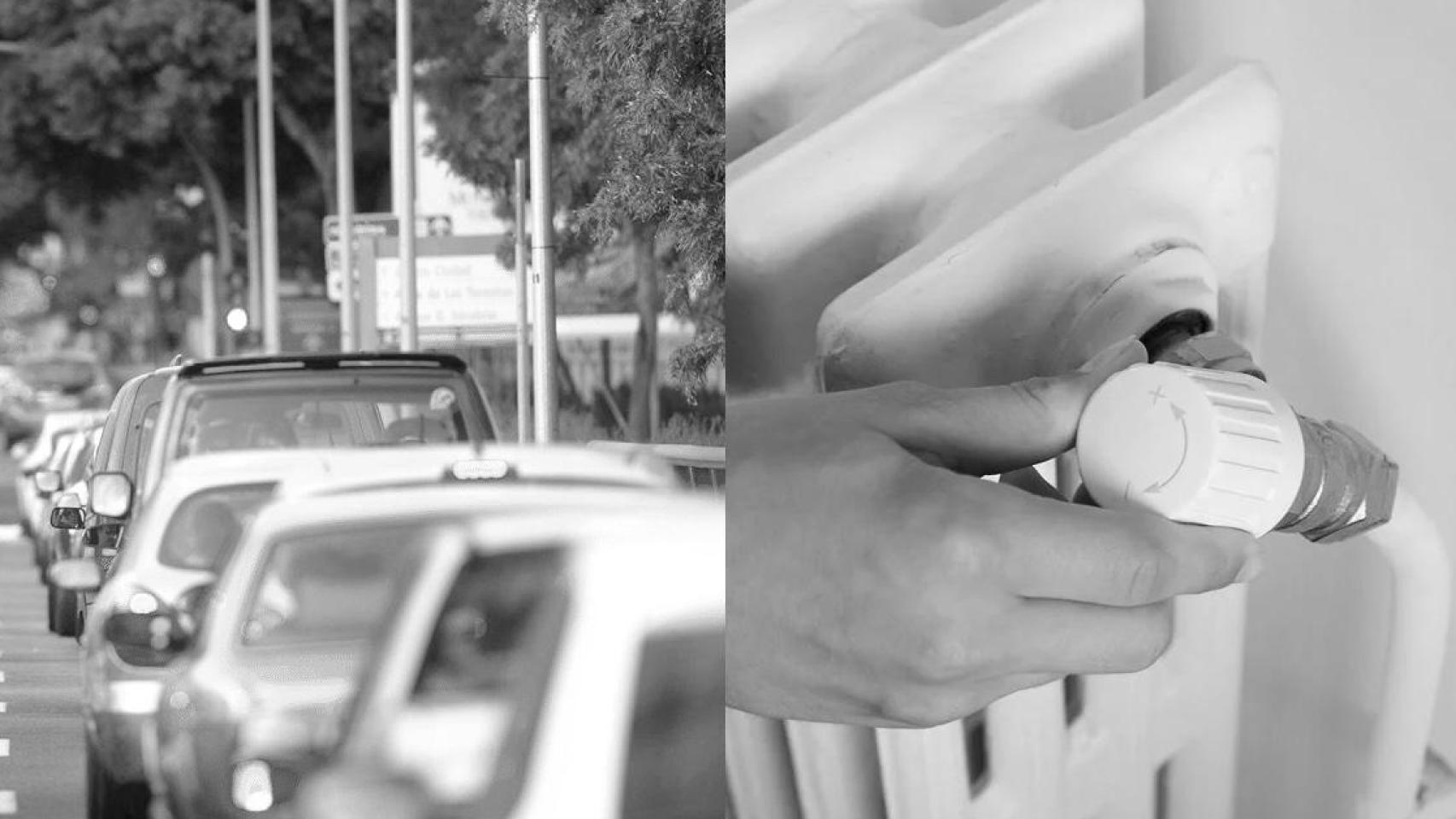 Fotomontaje de una calle con tráfico y una calefacción de gas natural.