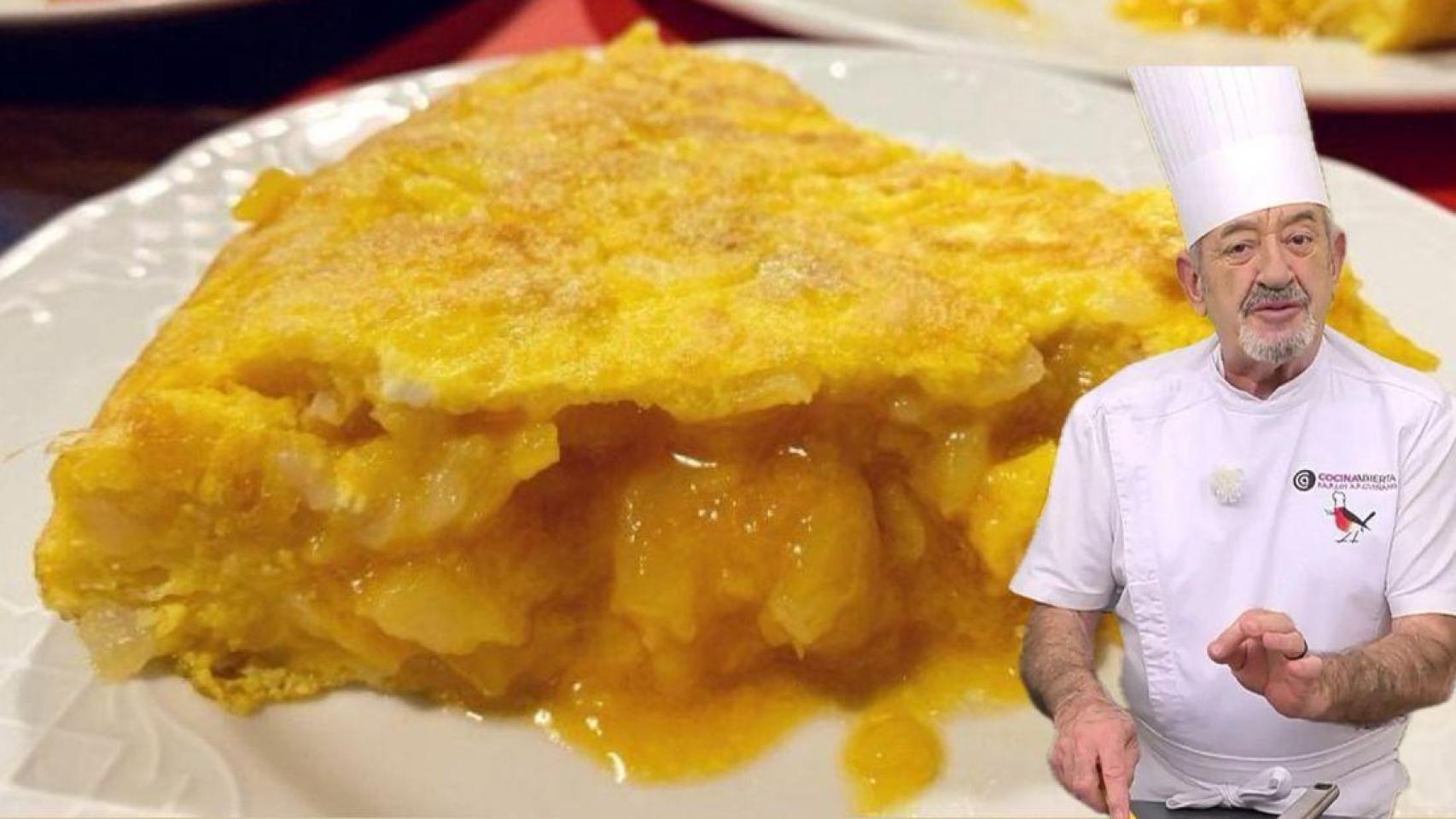 Karlos Arguiñano junto a una tortilla de patatas extra jugosa.