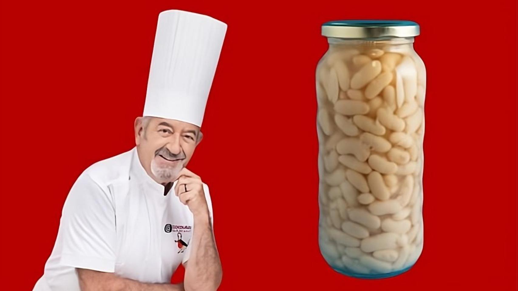 Karlos Arguiñano y un bote de alubias.