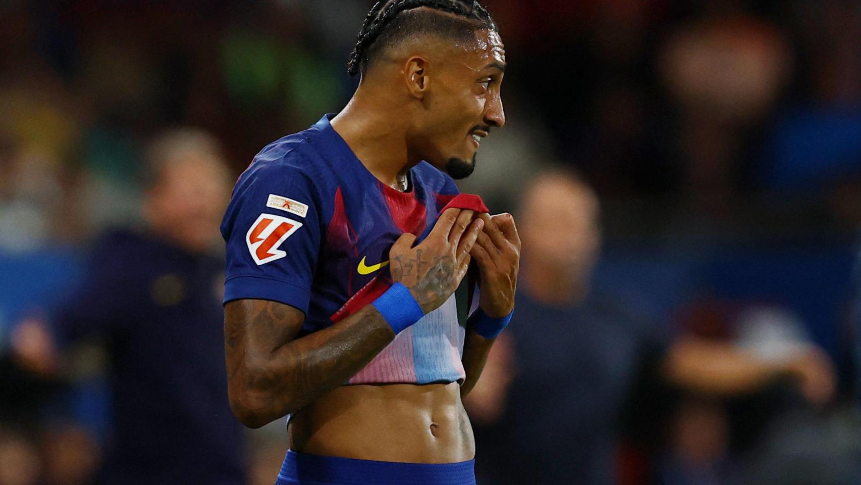 Raphinha, en un partido con el FC Barcelona.