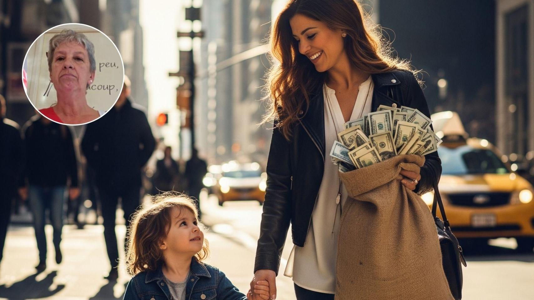 Imagen generada por IA de una madre con su hijo y Puy García.
