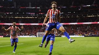 Julián Álvarez celebra uno de sus goles con el Atlético ante el Rayo.