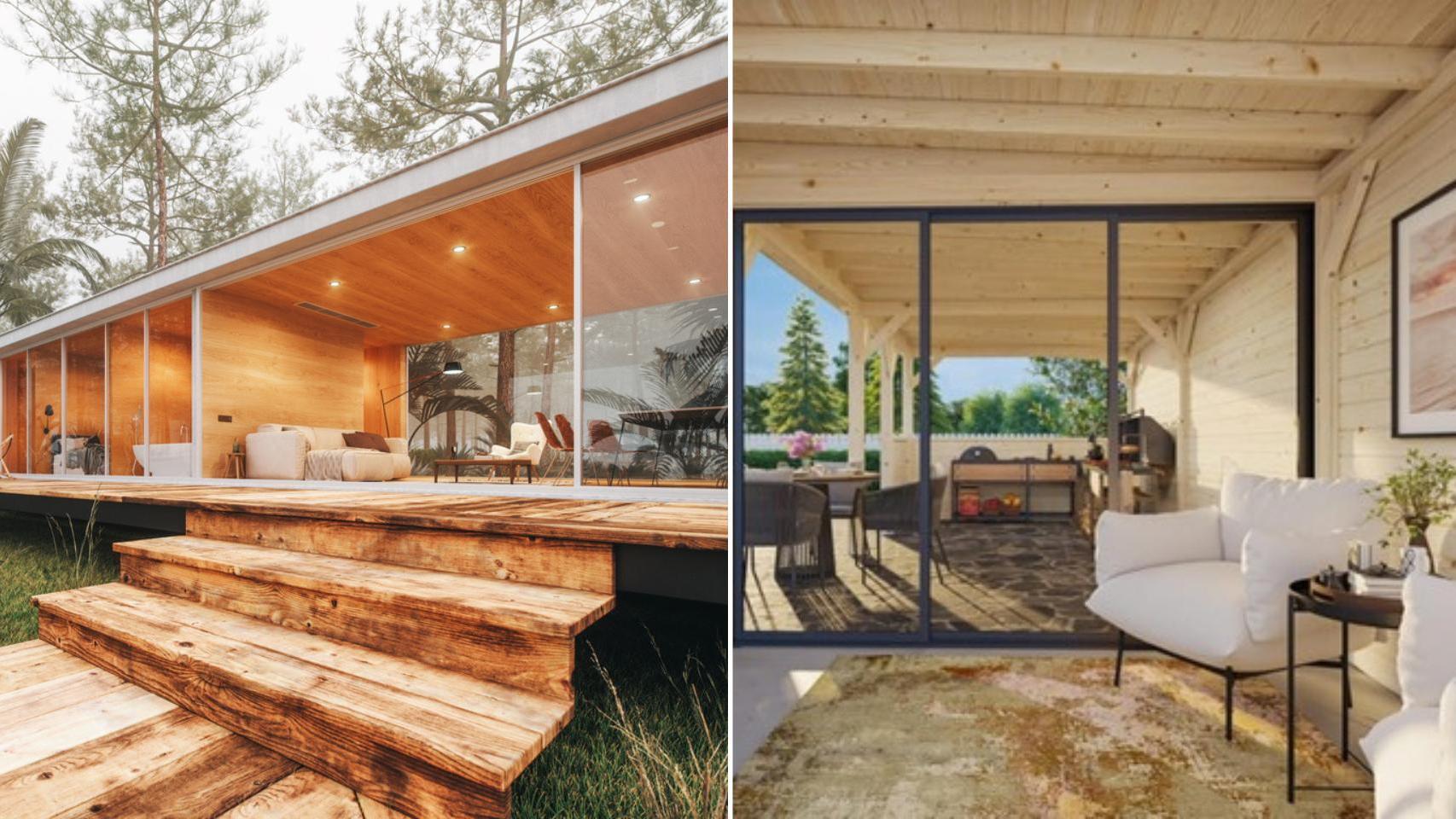 Exterior e interior de una casa prefabricada.