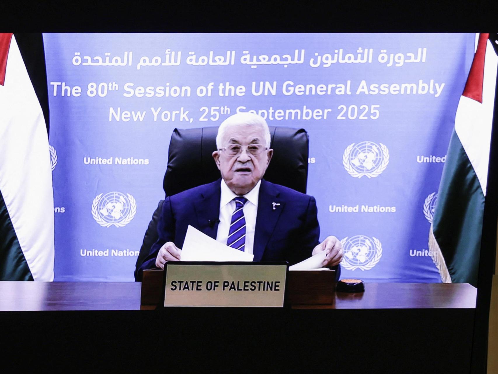El presidente de la ANP, Mahmud Abbás, se dirige por videollamada a la Asamblea General de la ONU