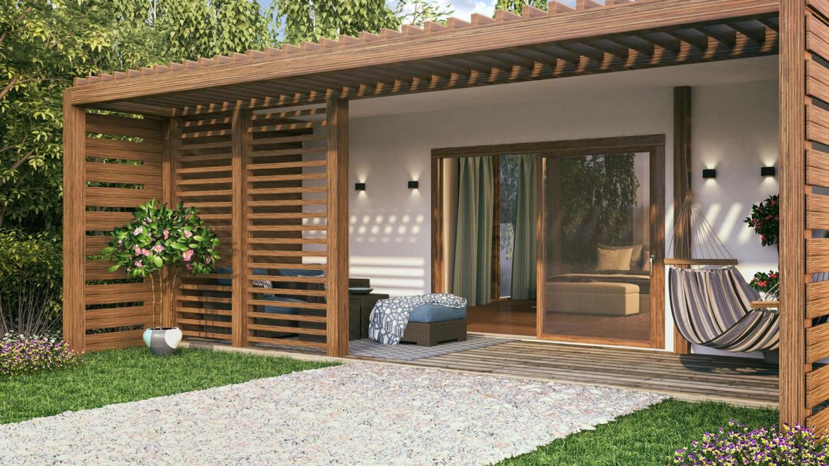 Casa prefabricada con porche.