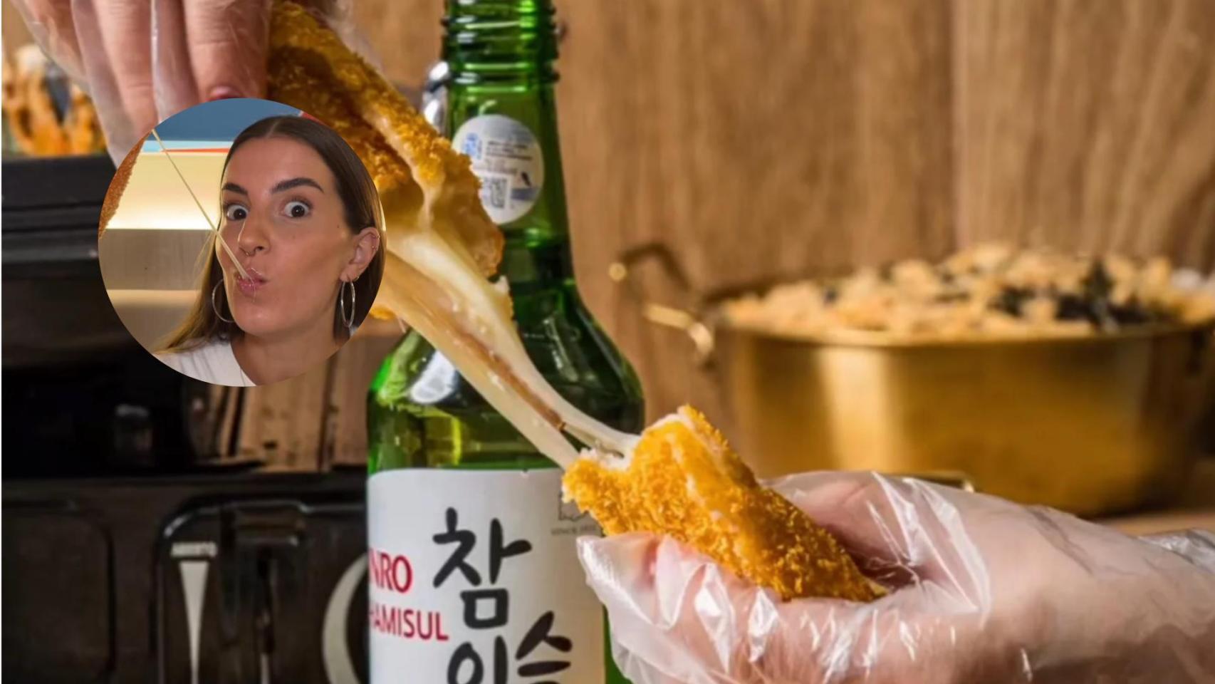 Collage de Evarista y comida coreana