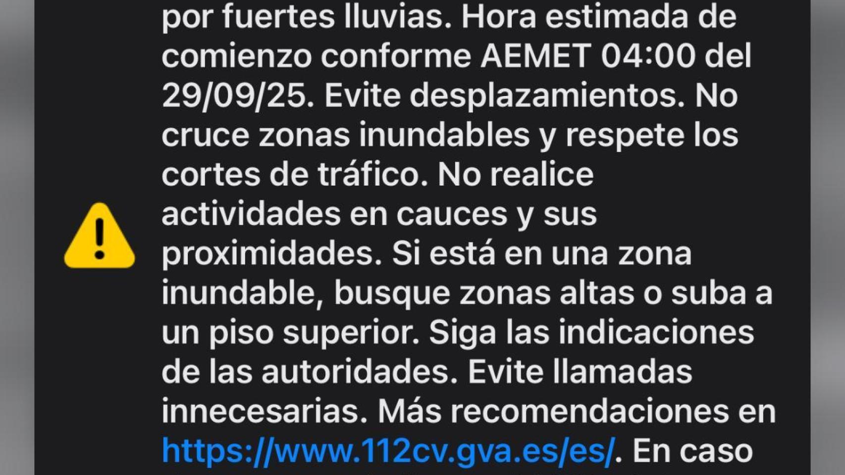 Mensaje Es-Alert enviado este domingo. EE