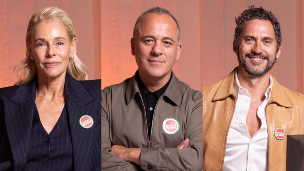 Belén Rueda, Javier Gutiérrez y Paco León en la presentación de Atresmedia Cine en el 73 Festival de San Sebastián.