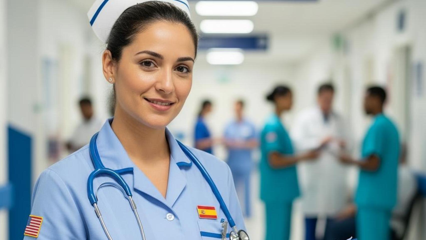 Imagen generada por IA de una enfermera trabajando.