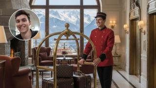 Daniel y un botones trabajando en un hotel hecho con IA.