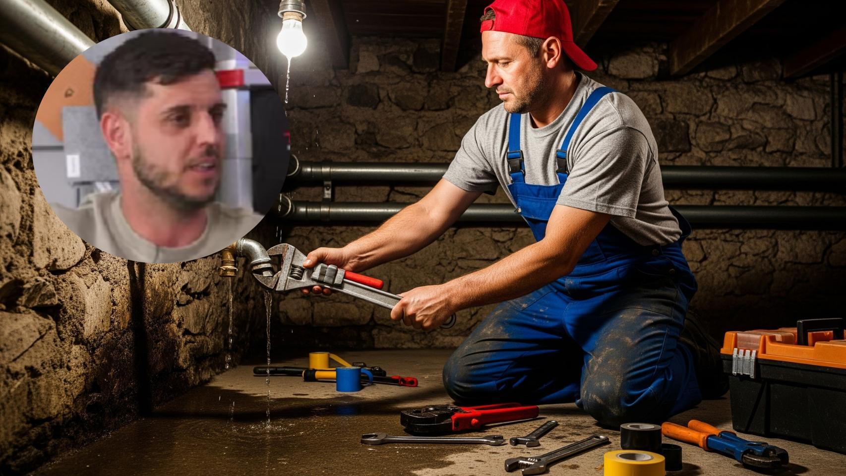 Montaje de Santi con un fontanero en una imagen creada con IA.