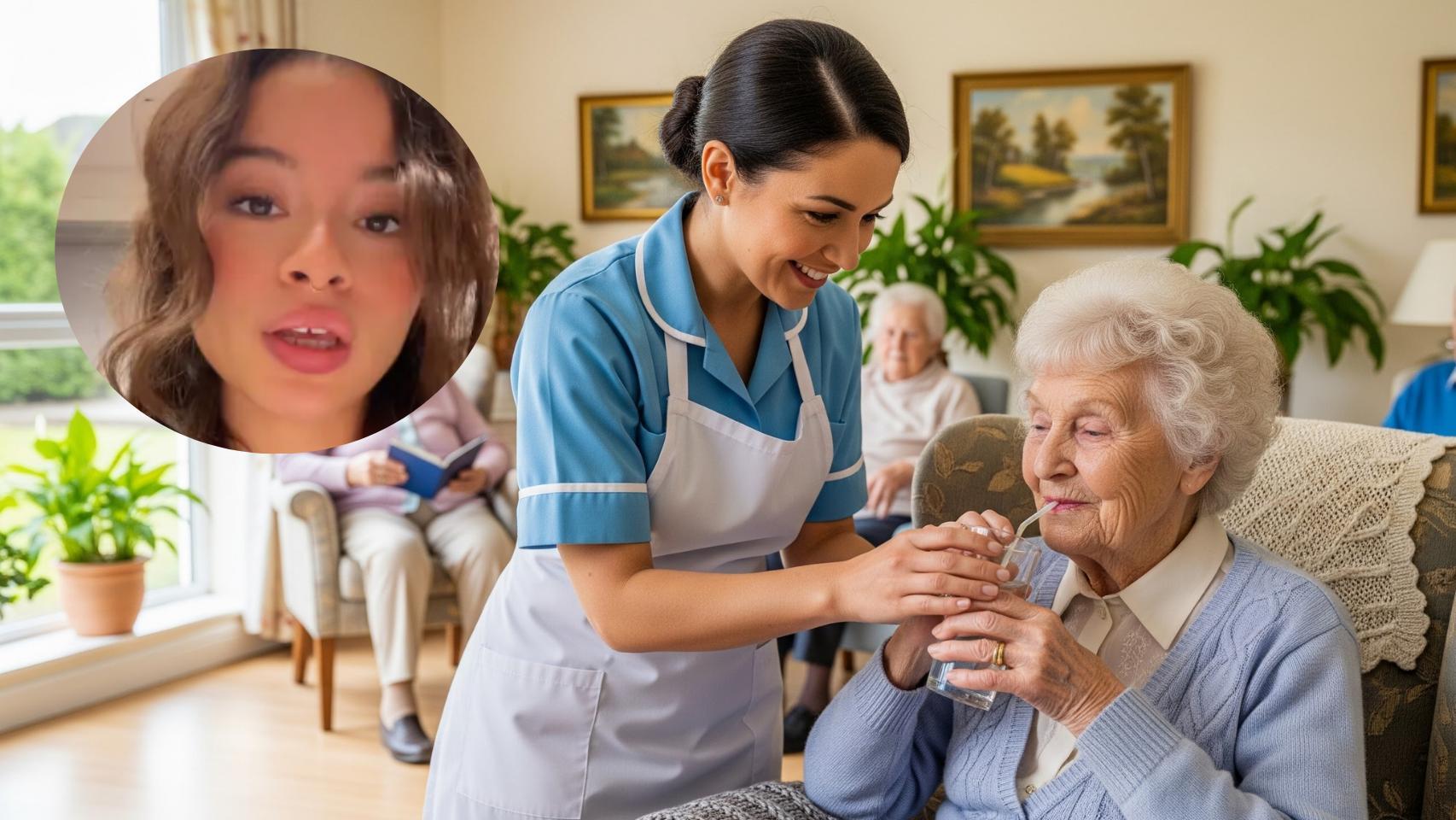 Montaje de una enfermera cuidando pacientes en una imagen creada con IA.