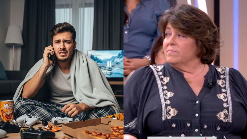 Imagen generada por IA de un joven fingiendo una baja laboral y Natacha Gastón.