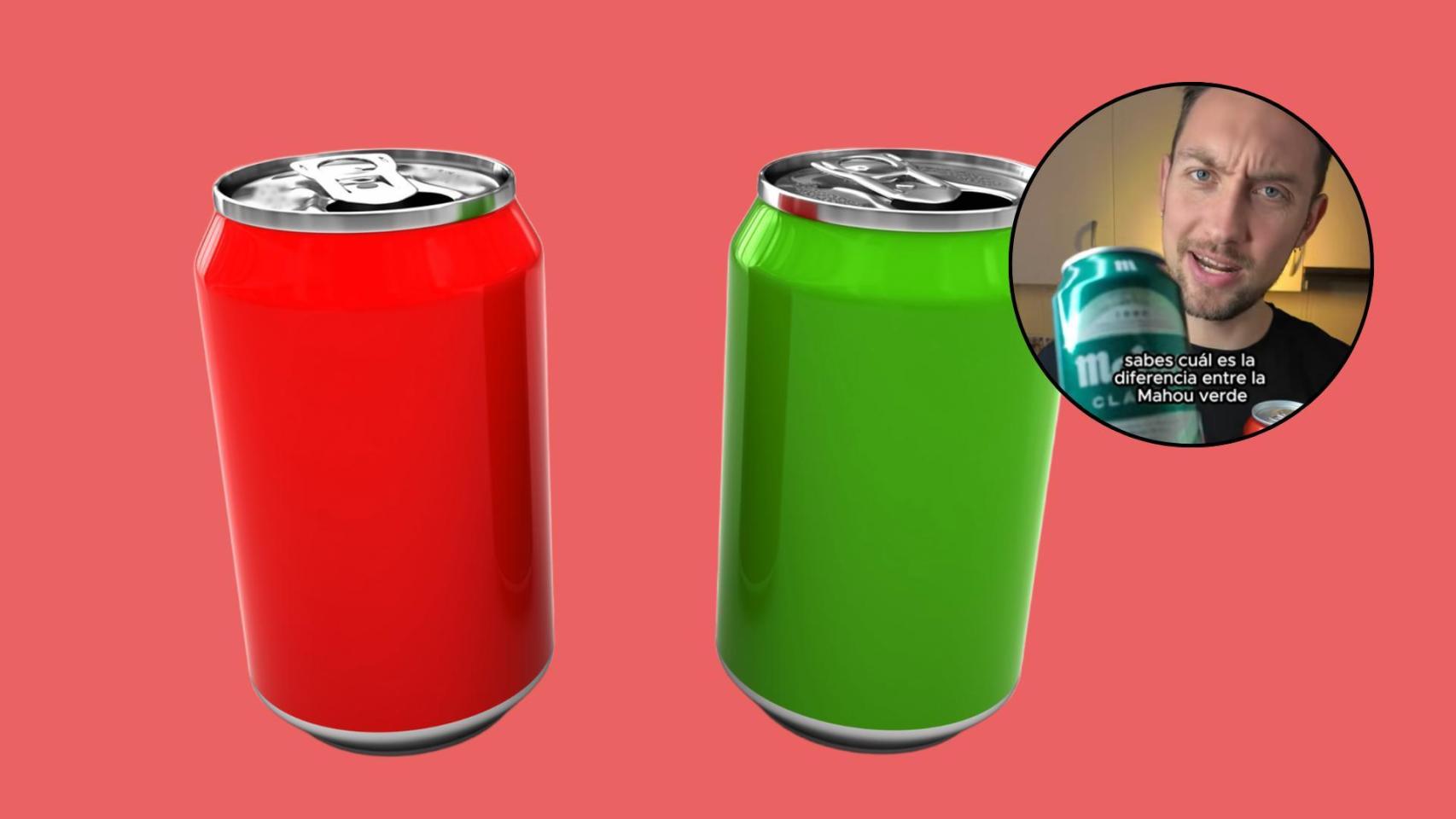 Una lata roja y una lata verde.