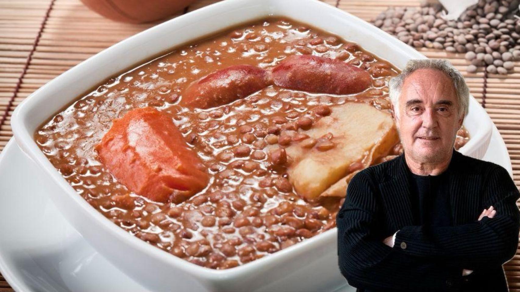 Ferrán Adrià junto a un plato de lentejas.