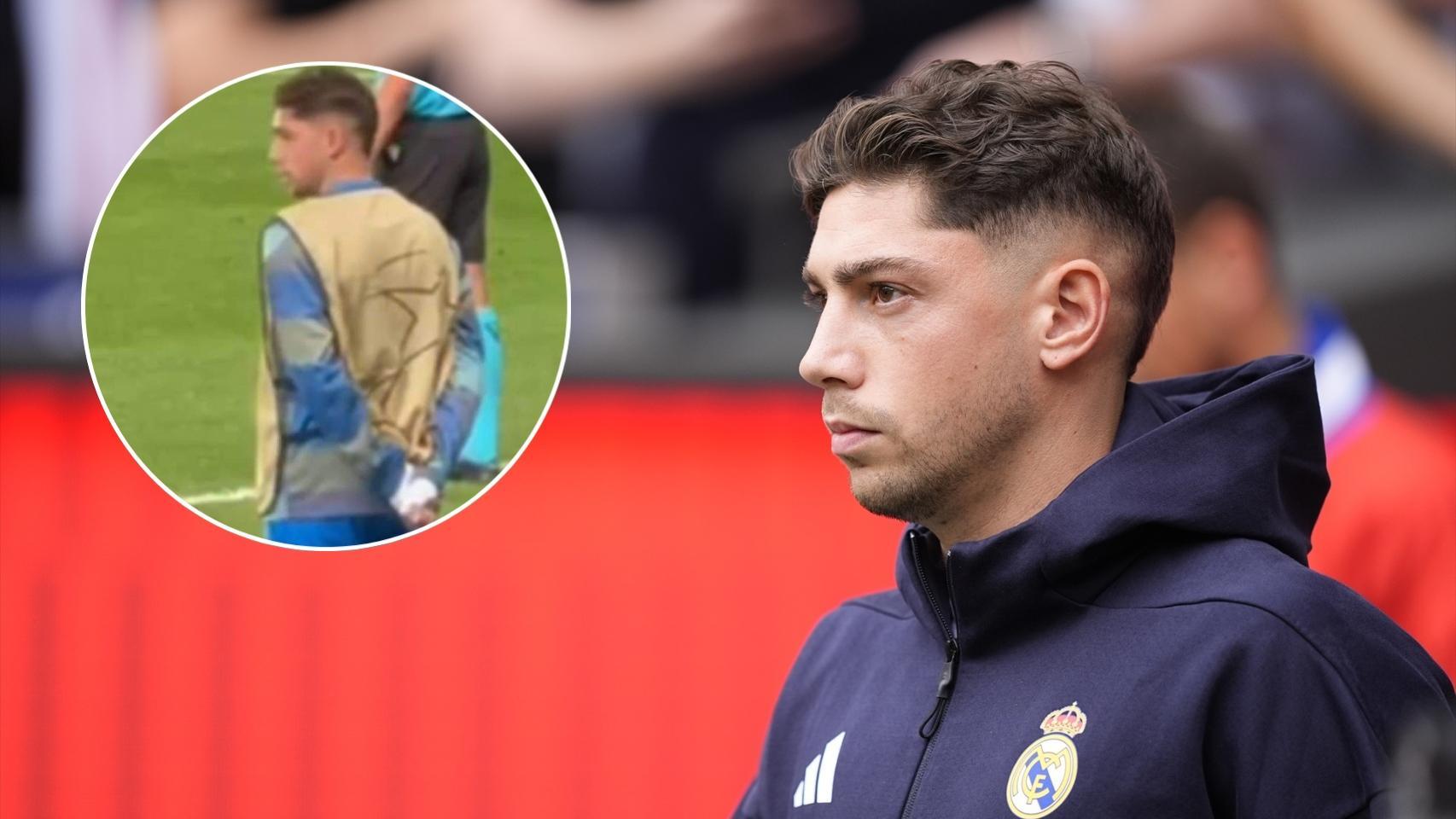 Fede Valverde, en el derbi y durante su calentamiento en Almaty