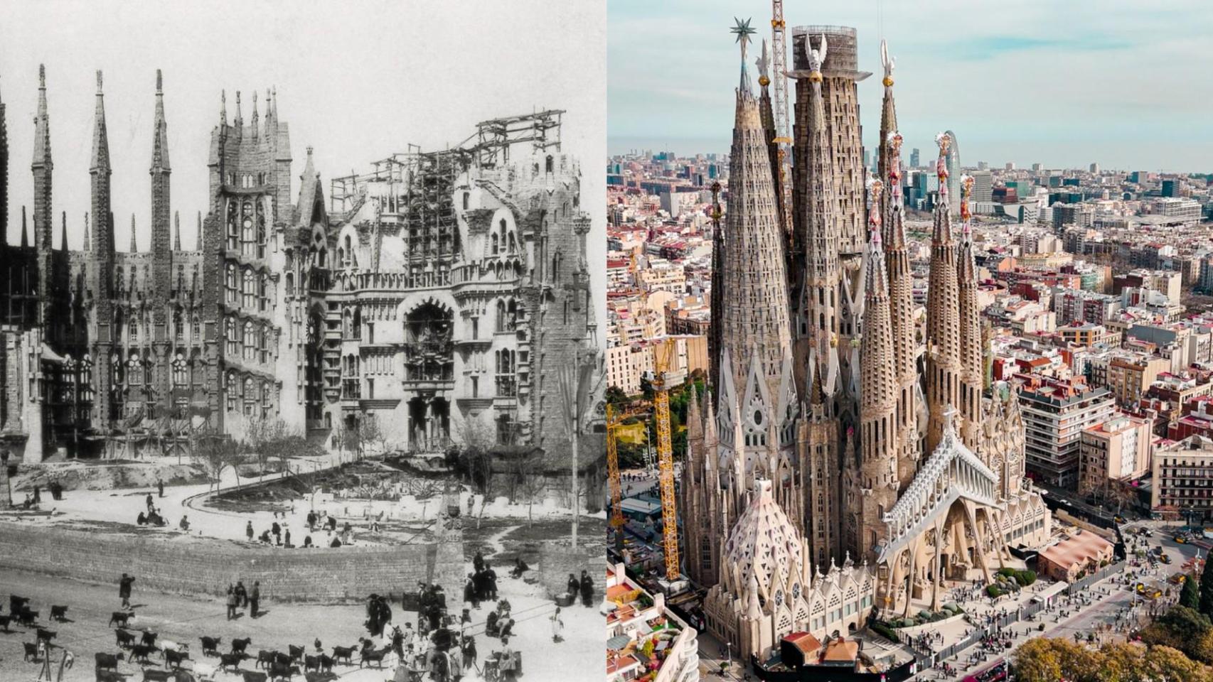 La Sagrada Familia, antes y después.