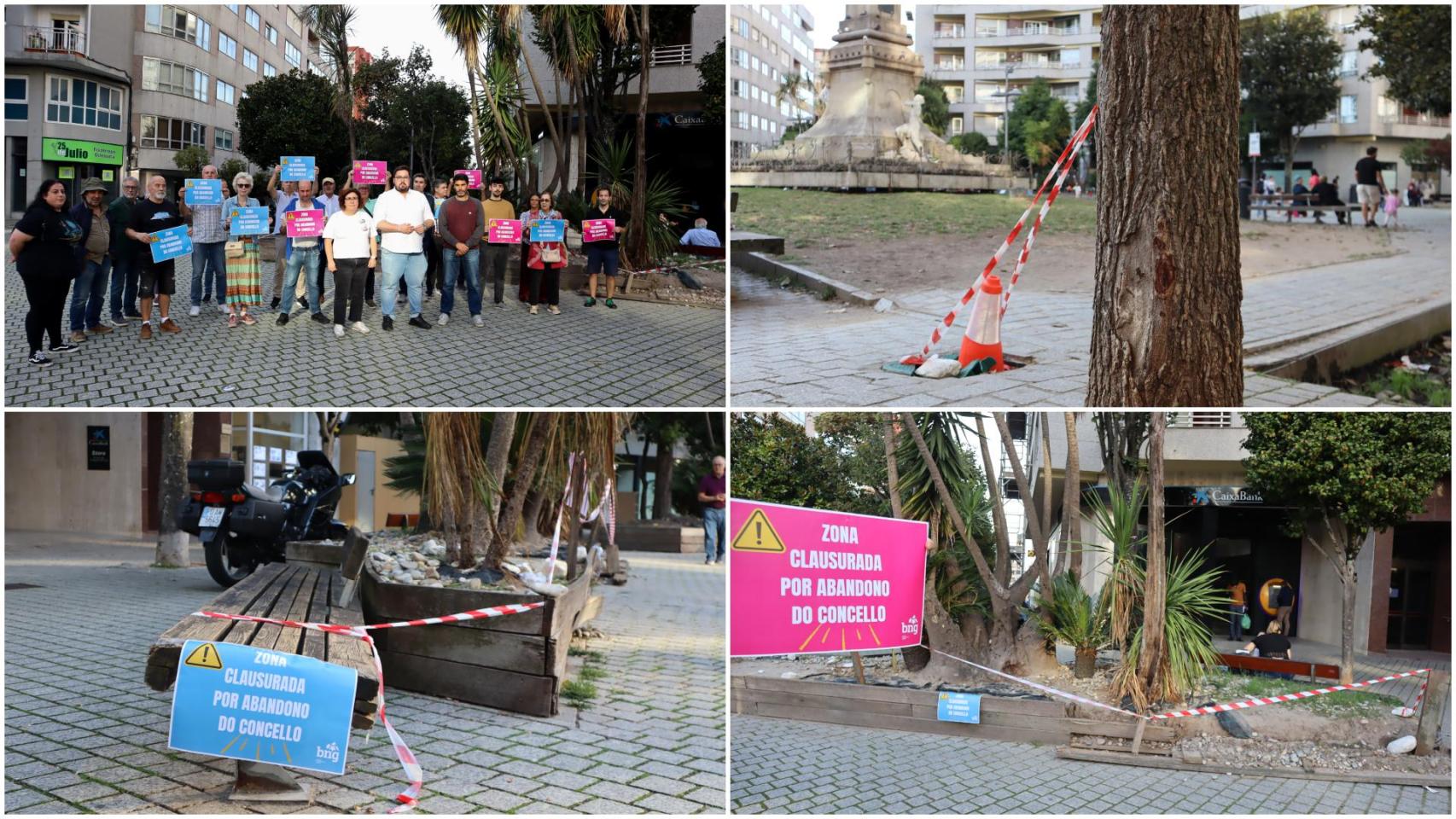El BNG de Vigo precinta la Plaza de la Independencia para denunciar su absoluto abandono