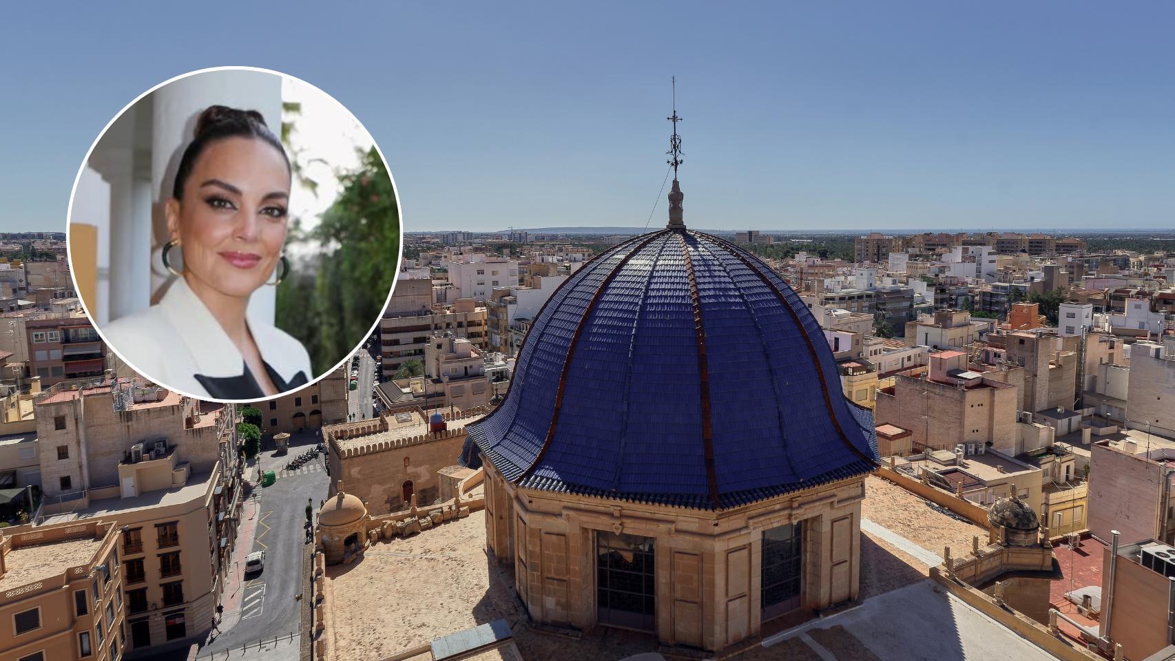 Mónica Carrillo y una imagen de la ciudad de Elche