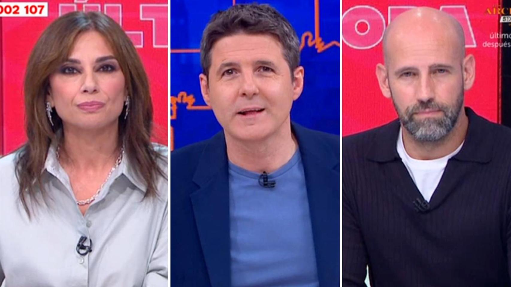 Marta Flich, Jesús Cintora y Gonzalo Miró, en un fotomontaje de BLUPER.