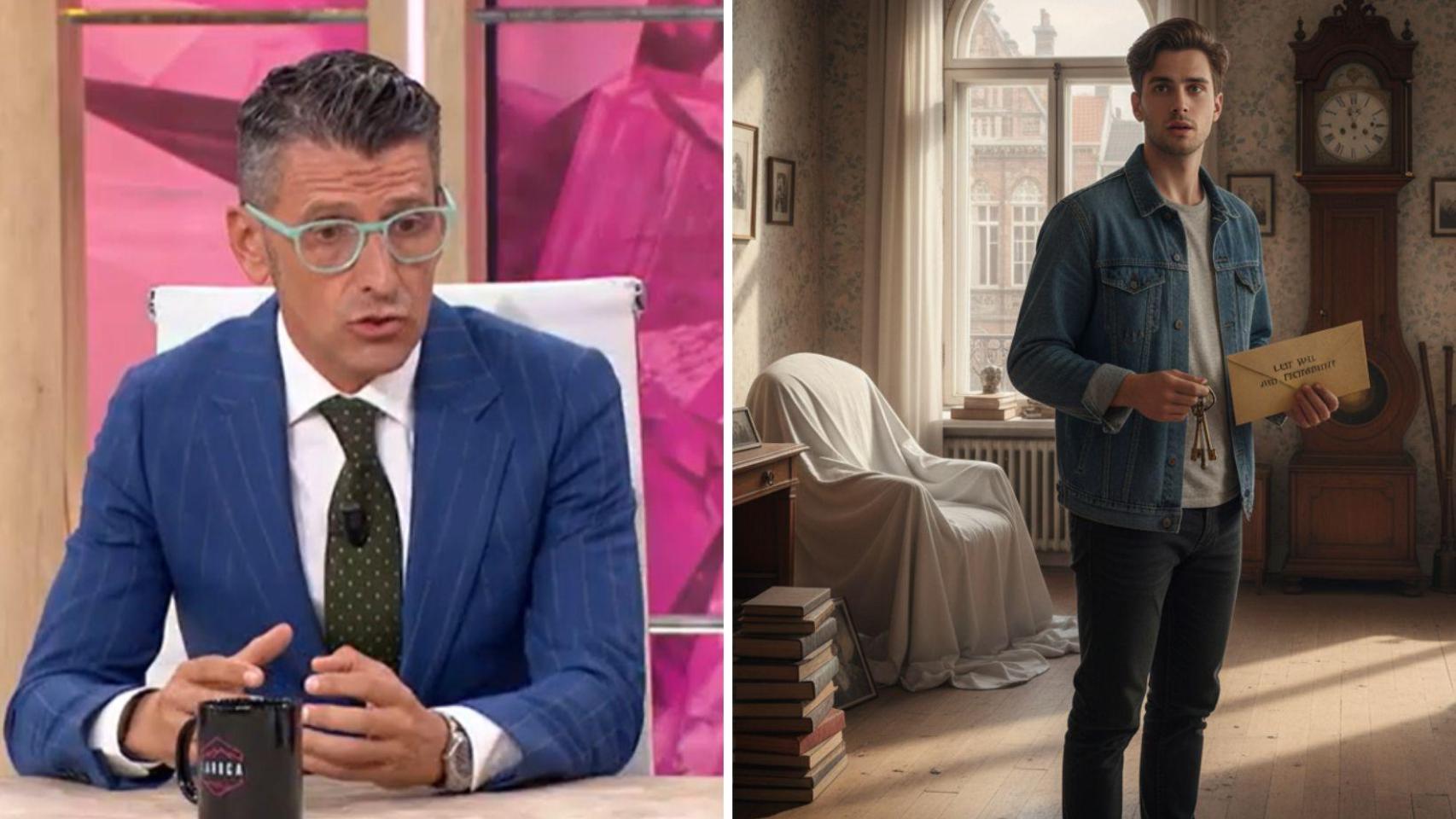 Manuel Hernández y un joven heredando un inmueble creado con IA.