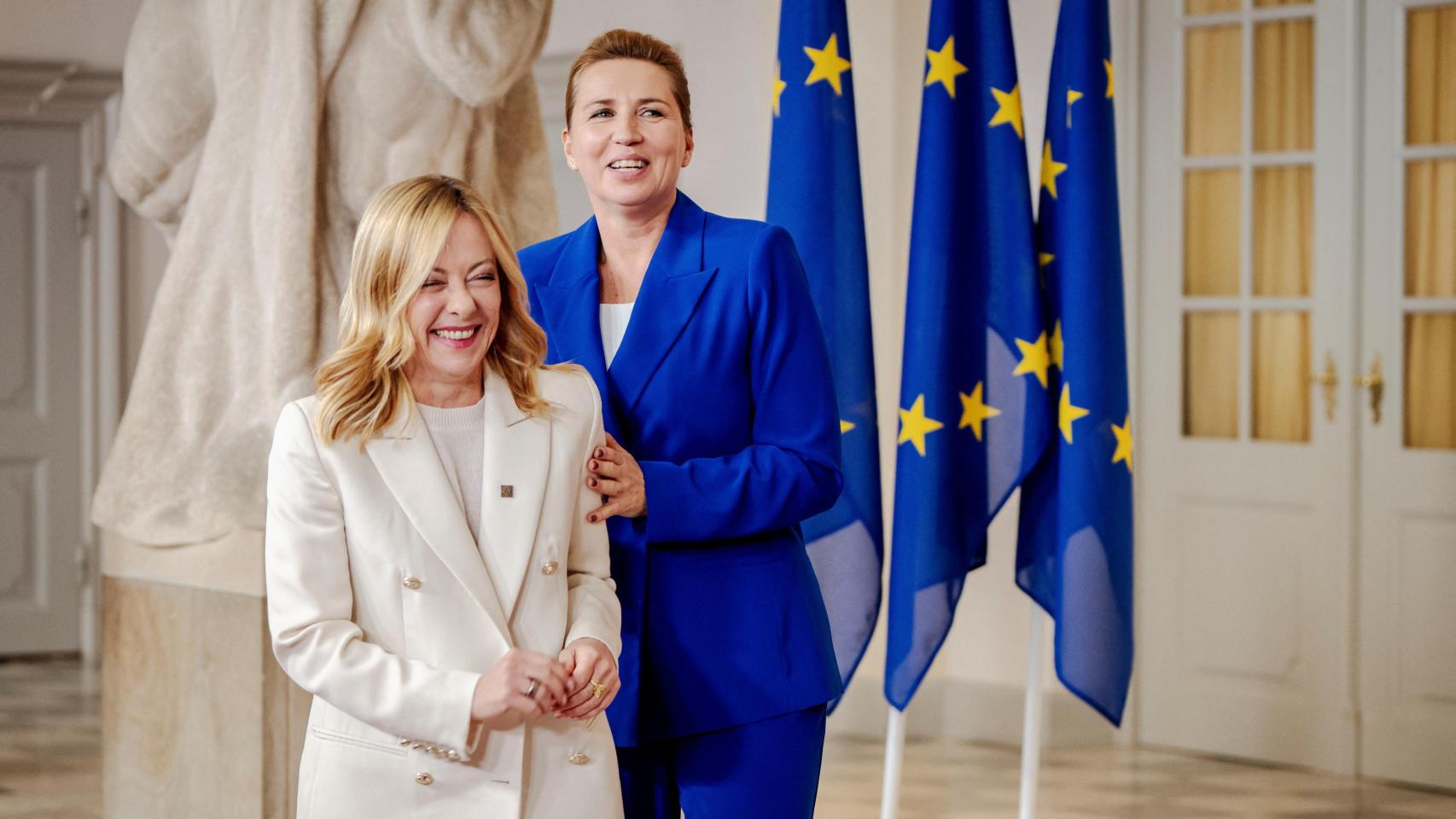 Giorgia Meloni y Mette Frederiksen, en Copenhague.