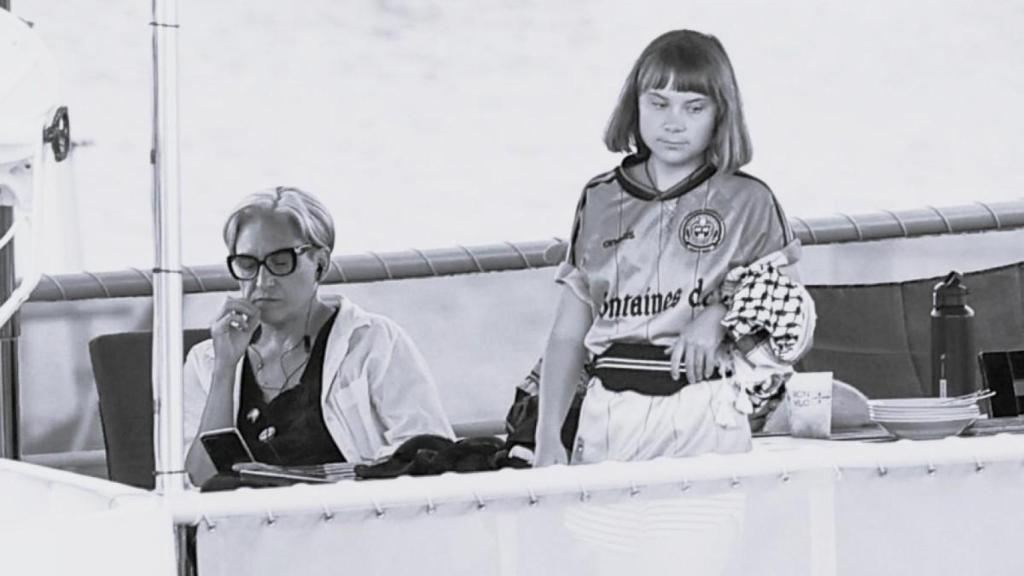 Ada Colau y Greta Thunberg, a bordo de uno de los barcos de la Flotilla.