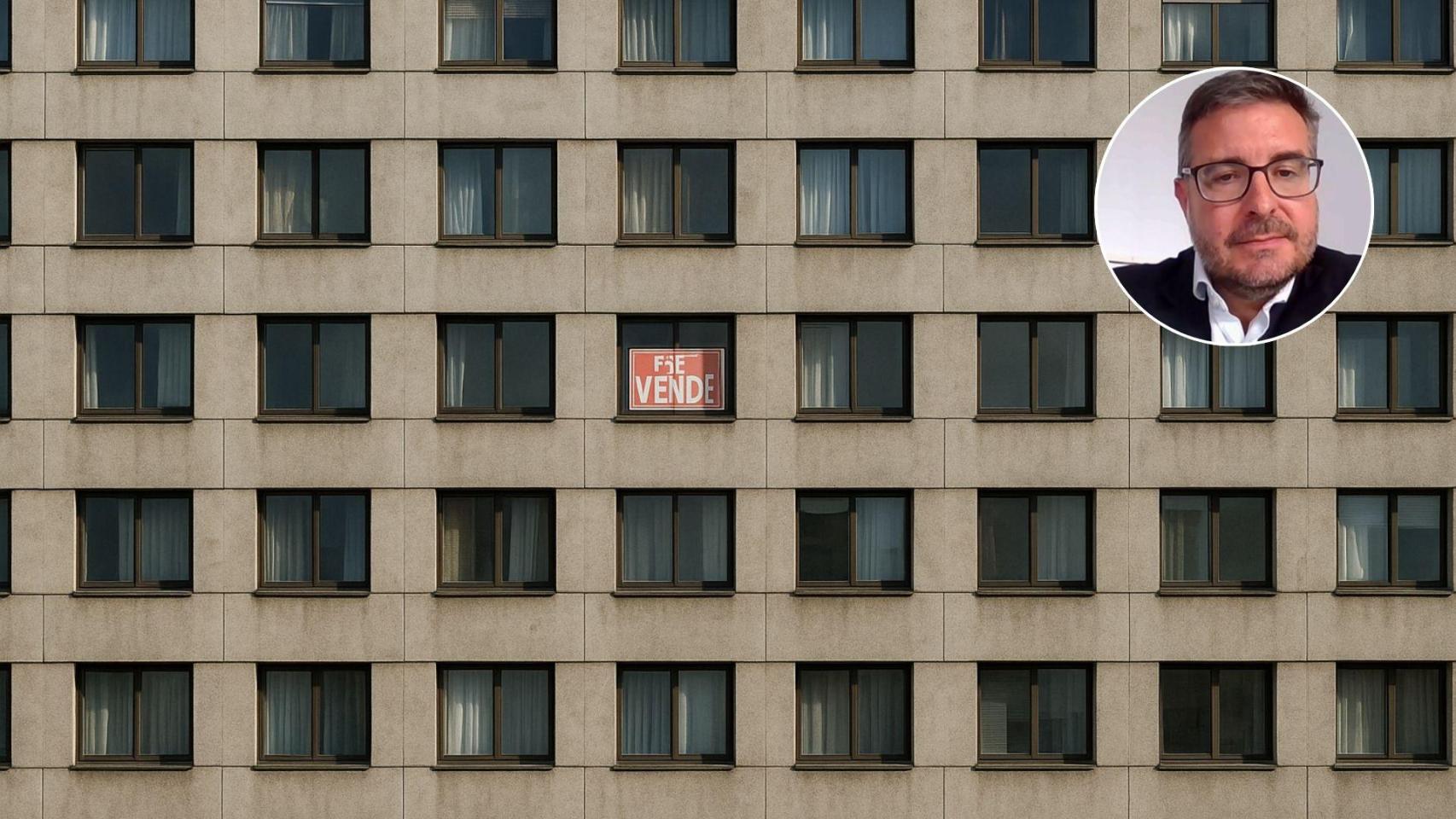 Imagen generada por IA de una vivienda a la venta y Sergio Gutiérrez.