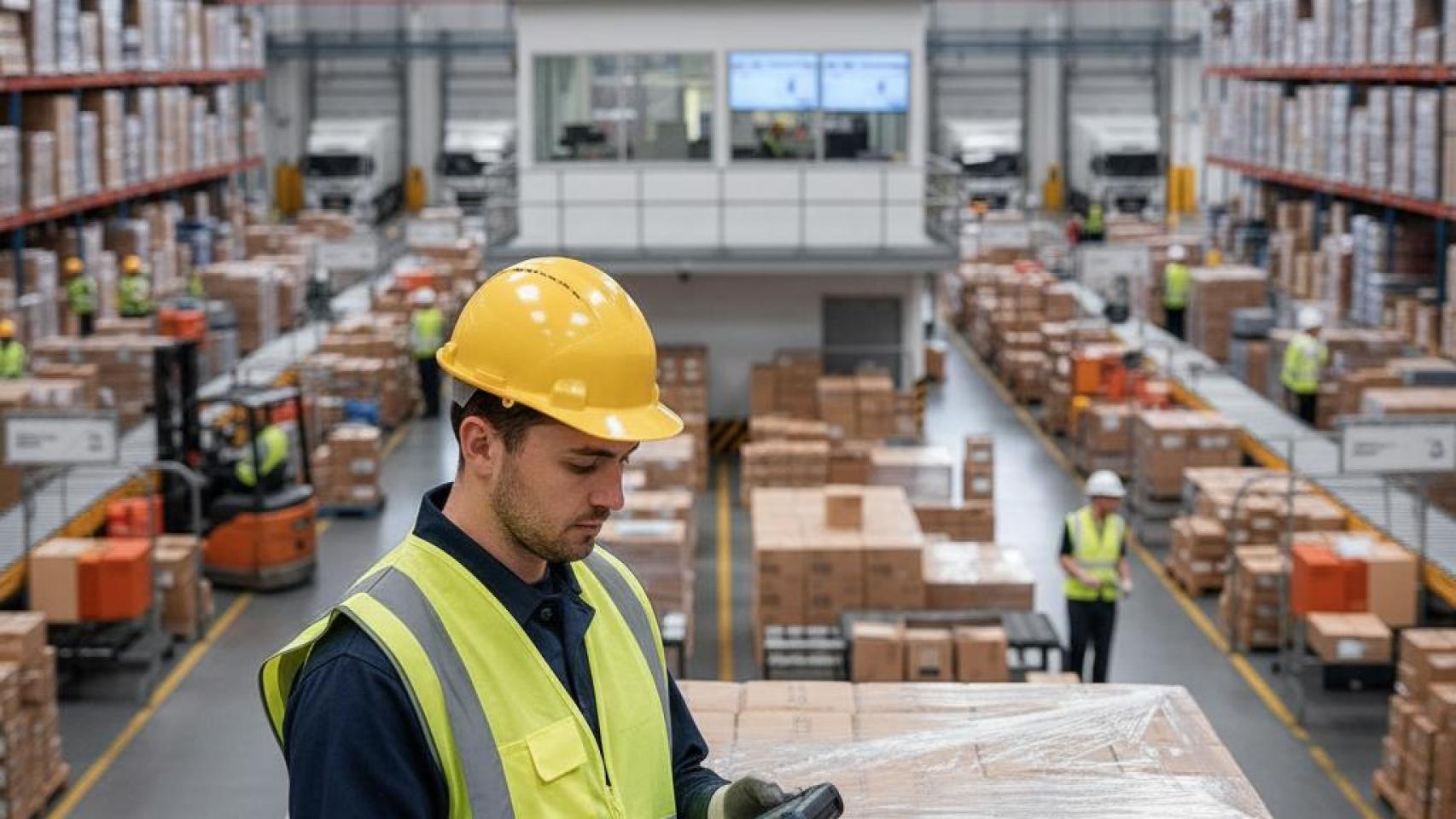 Un operador en un centro logístico en una imagen generada por IA.