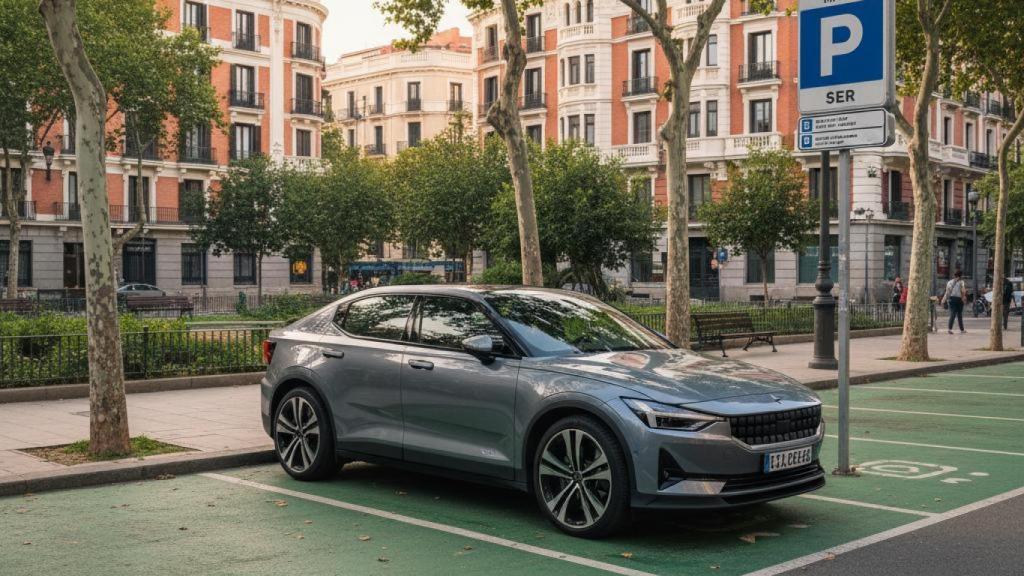 Imagen generada por IA de un coche aparcado en Madrid.