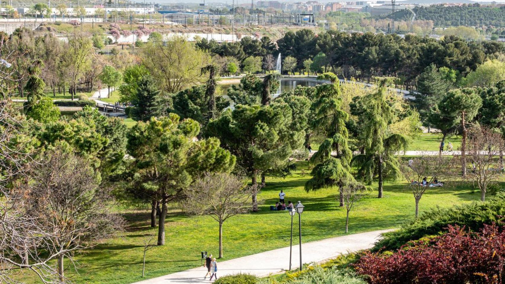 El parque Enrique Tierno Galván, situado en el sureste de la ciudad de Madrid.
