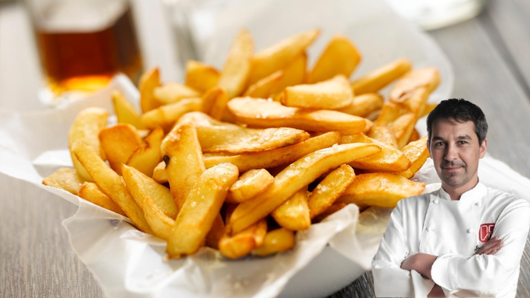 Javier Olleros, chef con dos estrellas Michelin, en un montaje de El Español