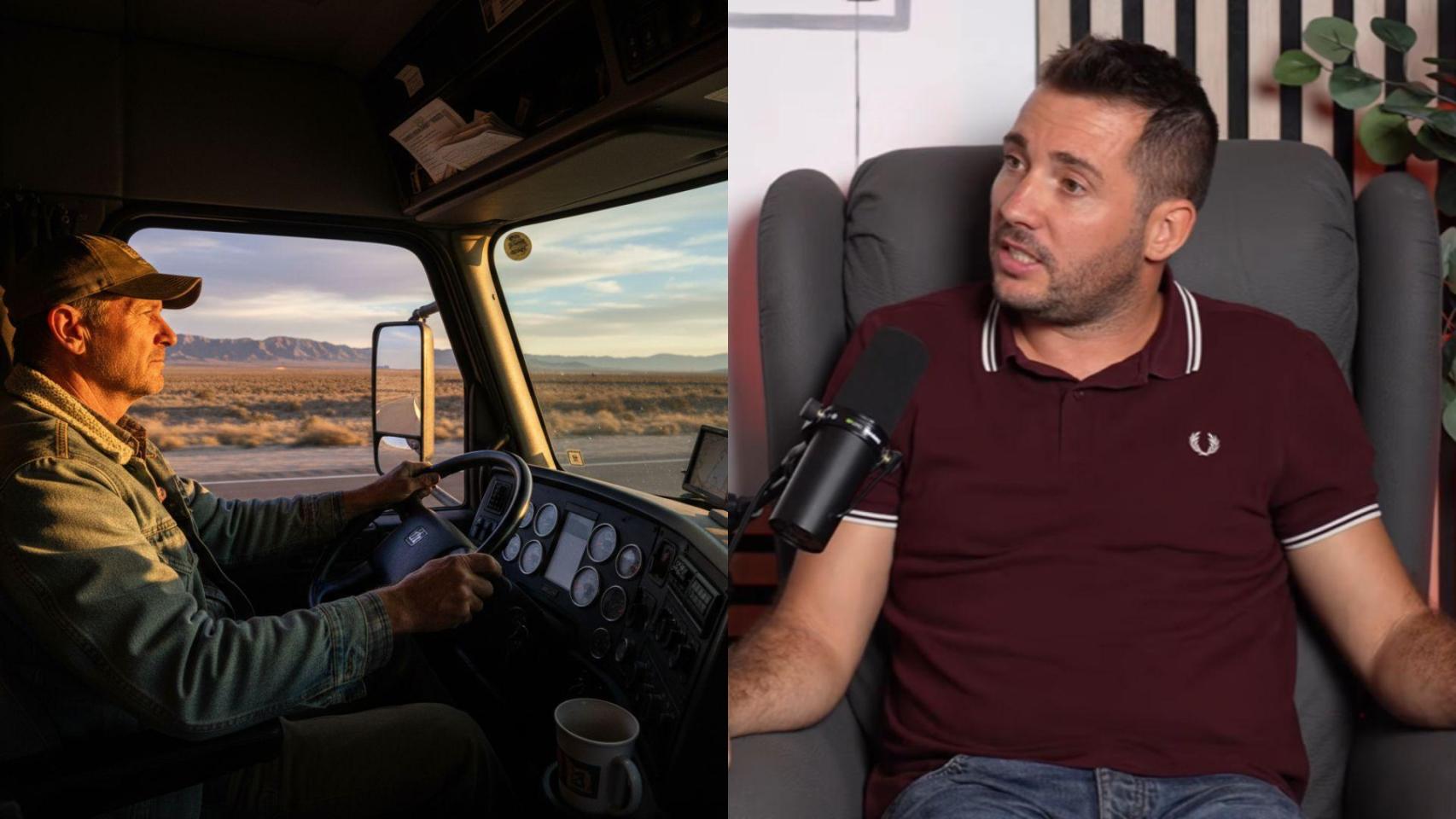 Imagen generada por IA de un camionero y una imagen de Martí.