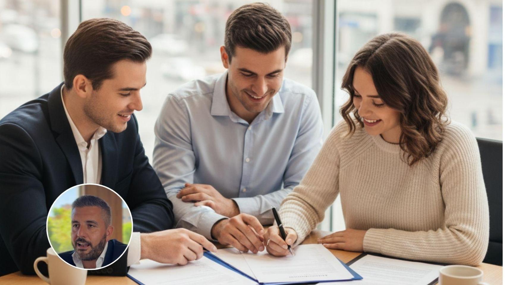 Javier Solís y unas personas firmando generado con IA.