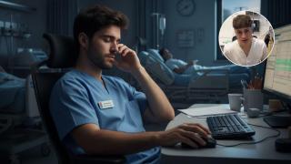 Imagen generada por IA de un enfermero y el enfermero Miguel.