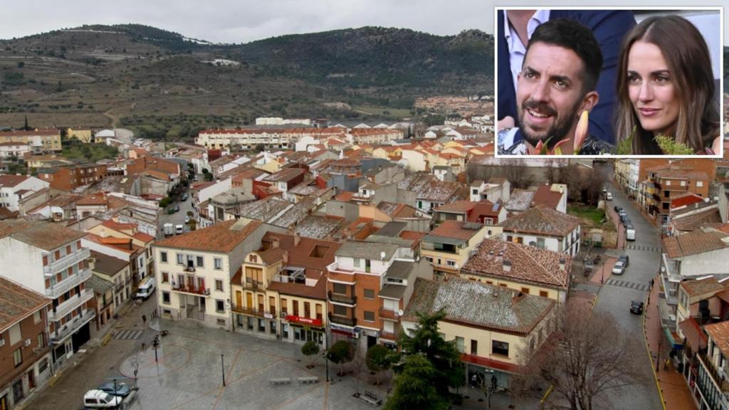Panorámica de Cebreros junto a una imagen de David Broncano y Silvia Alonso