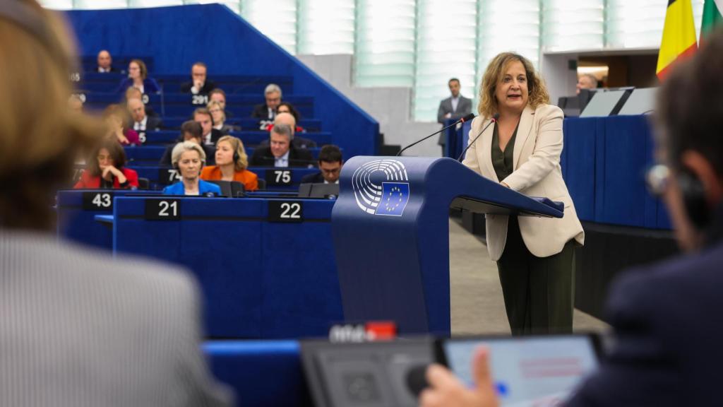 The leader of the European socialists, Iratxe García, during this Monday's debate at the Eurocamara