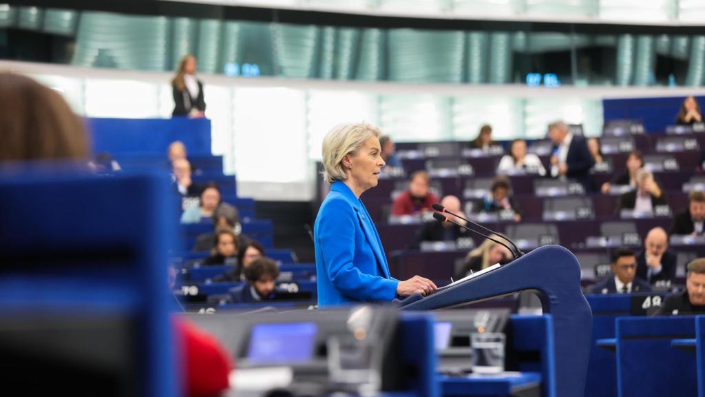 President Ursula von der Leyen, during this Monday's debate at the Eurocamara