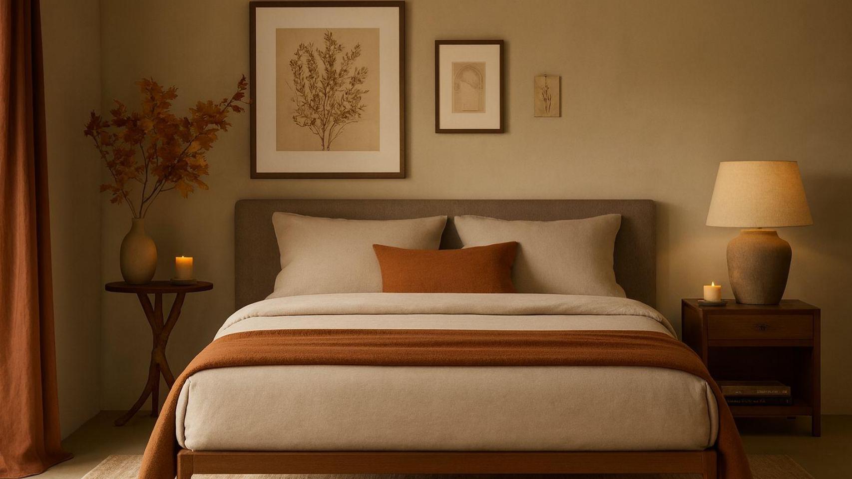 Una habitación con decoración otoñal.