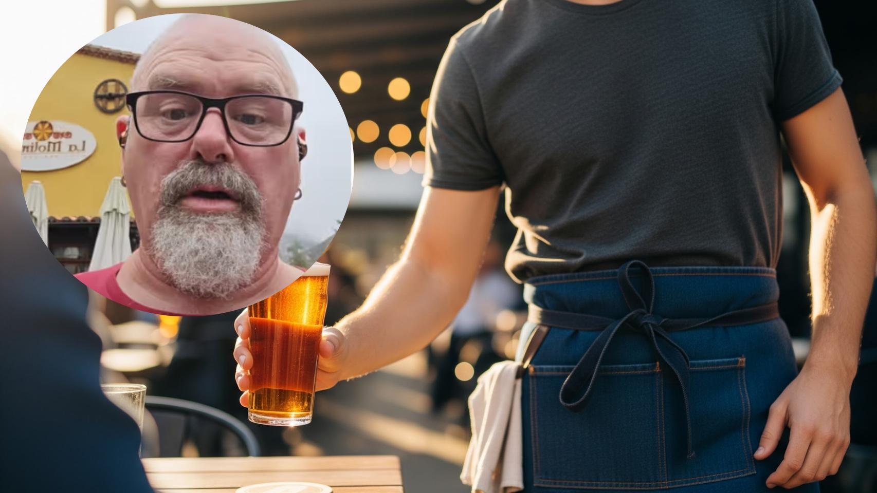 Montaje de un hostelero con un camarero en una imagen creada con IA.