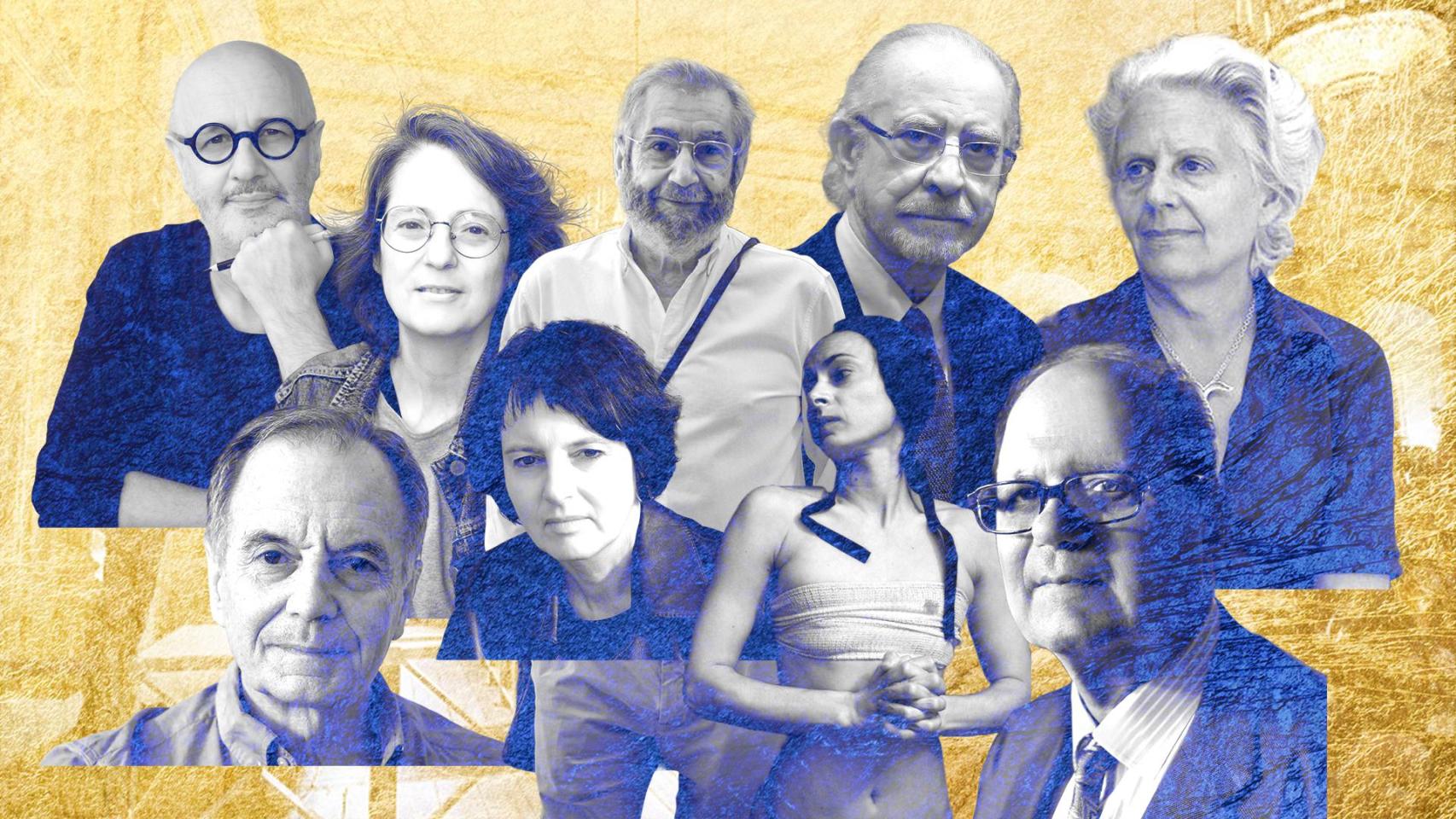 De izquierda a derecha y de arriba abajo, Rodrigo Fresán, Marta Sanz, Antonio Muñoz Molina, José María Merino, Mercè Rodoreda, Antonio Soler, Chantal Maillard, Angélica Liddell y Pere Gimferrer.