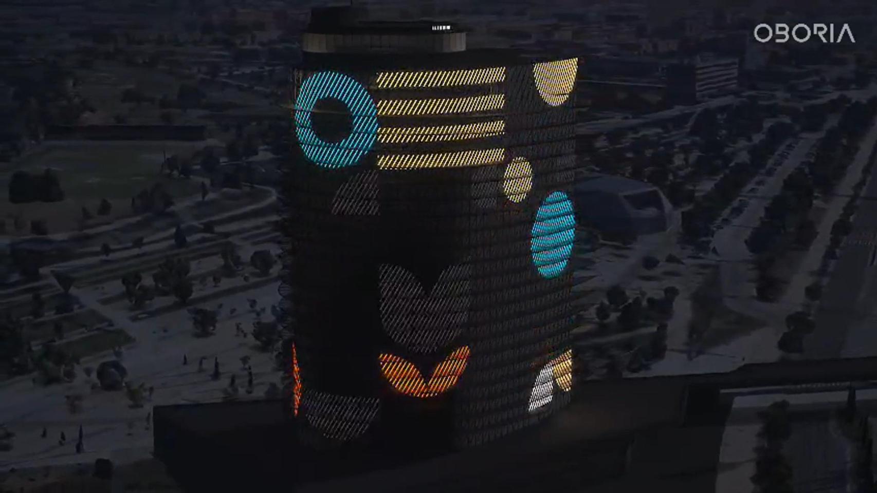 Recreación de la iluminación de la Torre del Agua